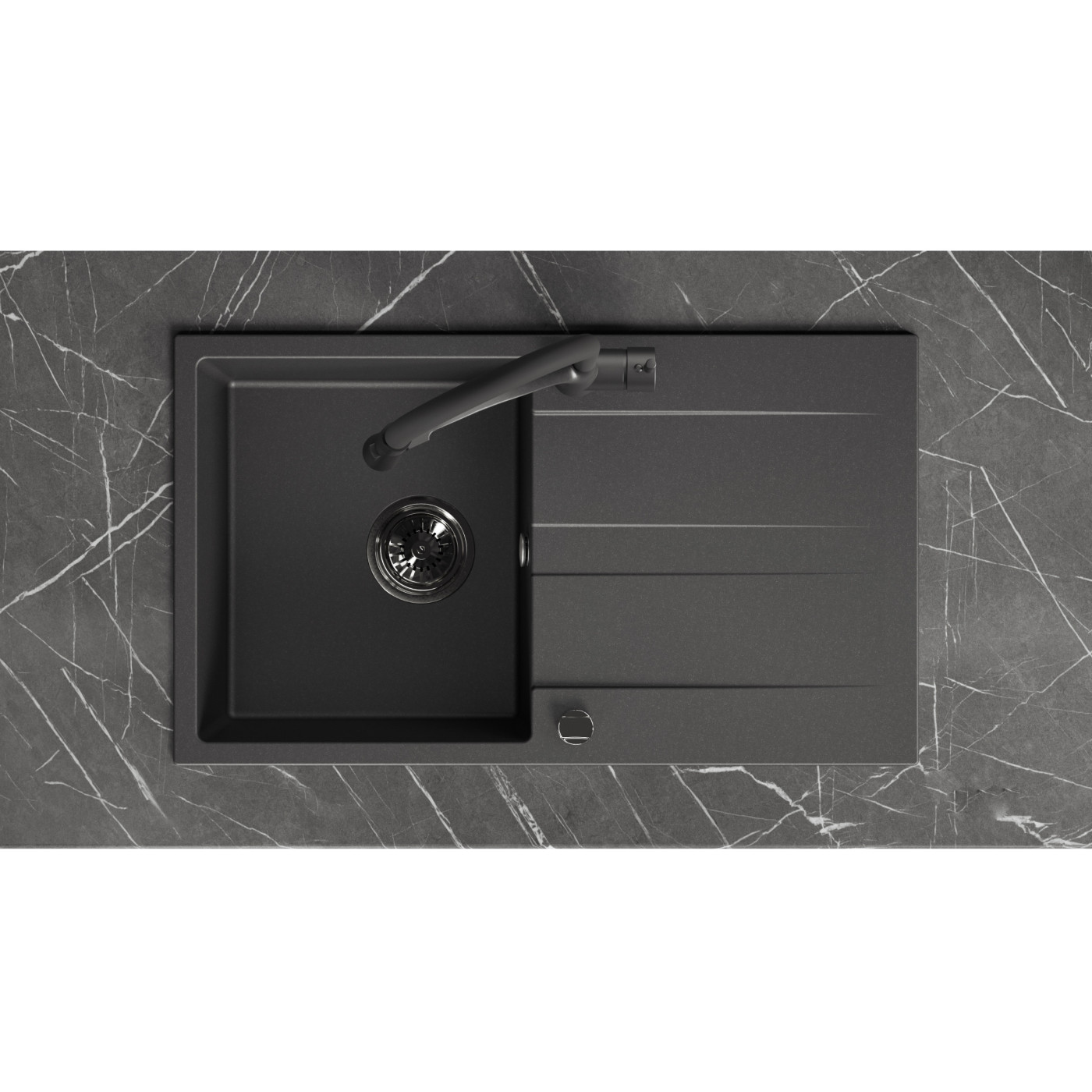 Zlew Zlewozmywak Jednokomorowy Granitowy Czarny z Ociekaczem Zlew Zlewozmywak Jednokomorowy Granitowy Czarny z Ociekaczem