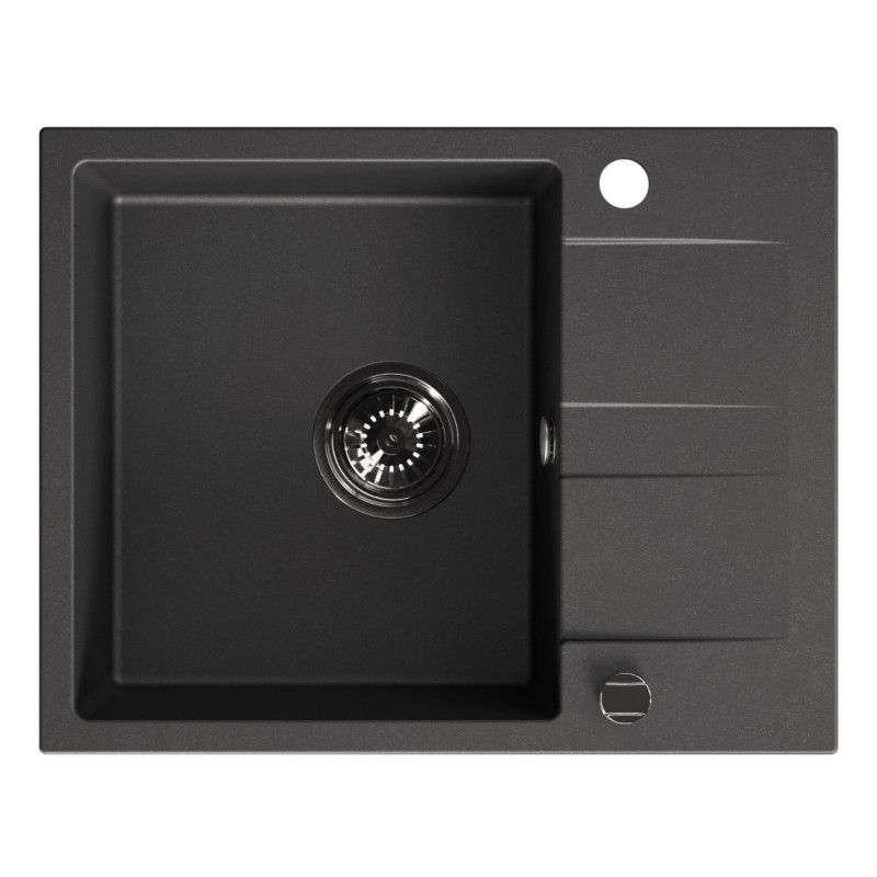 Zlew Zlewozmywak Jednokomorowy Granitowy Czarny z Półociekaczem