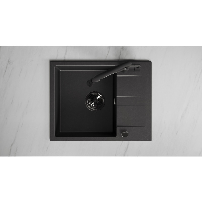 Zlew Zlewozmywak Jednokomorowy Granitowy Czarny z Półociekaczem