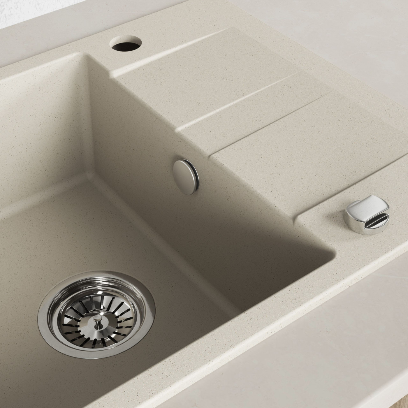 Zlew Zlewozmywak Jednokomorowy Granitowy Beżowy z Półociekaczem Zlew Zlewozmywak Jednokomorowy Granitowy Beżowy z Półociekaczem