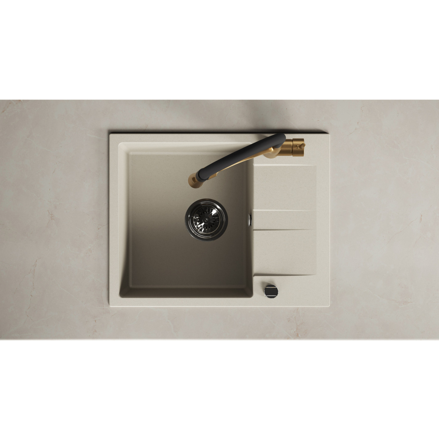 Zlew Zlewozmywak Jednokomorowy Granitowy Beżowy z Półociekaczem Zlew Zlewozmywak Jednokomorowy Granitowy Beżowy z Półociekaczem