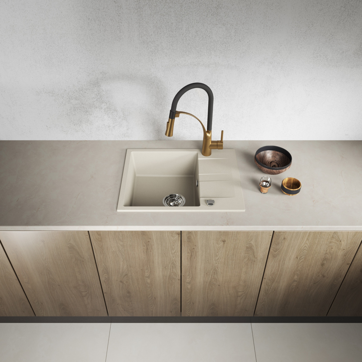 Zlew Zlewozmywak Jednokomorowy Granitowy Beżowy z Półociekaczem Zlew Zlewozmywak Jednokomorowy Granitowy Beżowy z Półociekaczem