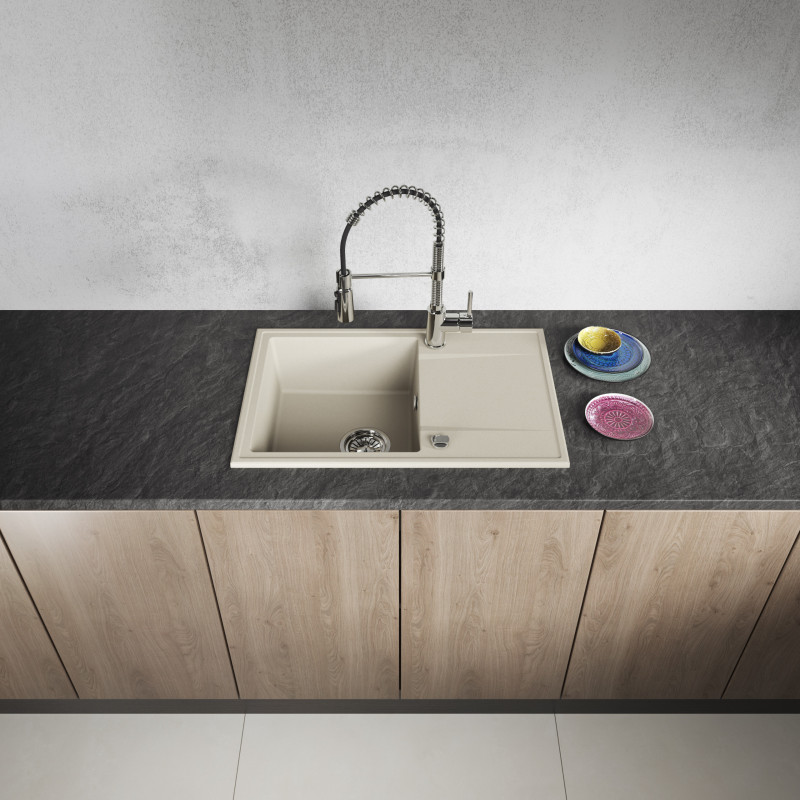 Zlewozmywak Granitowy Jednokomorowy z Ociekaczem Beż Zlewozmywak Granitowy Jednokomorowy z Ociekaczem Beż