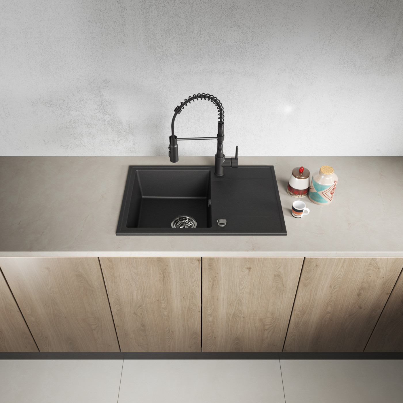 Zlewozmywak Granitowy Jednokomorowy Czarny HUNTER