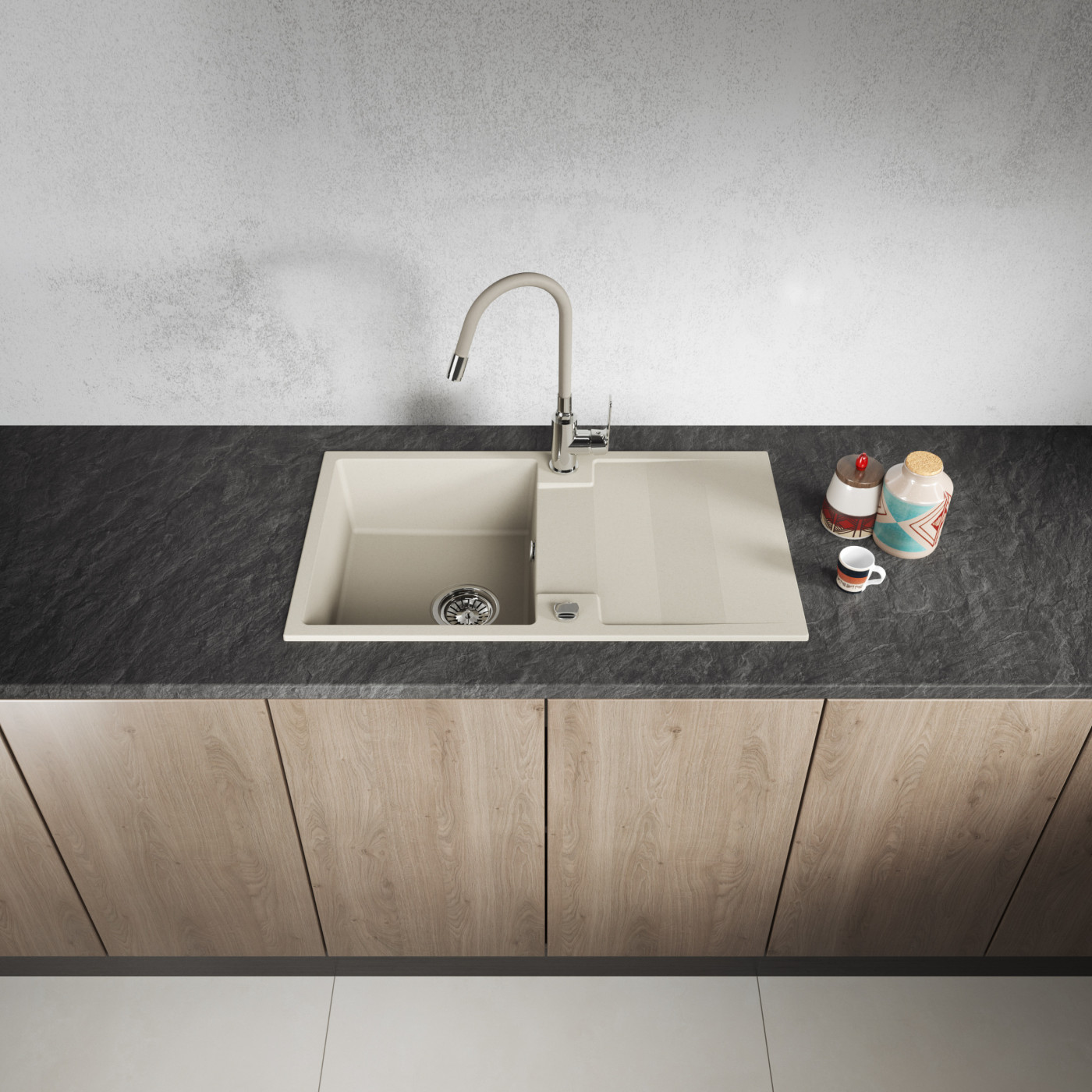 Zlewozmywak Granitowy Jednokomorowy Beżowy RAB Zlewozmywak Granitowy Jednokomorowy Beżowy RAB