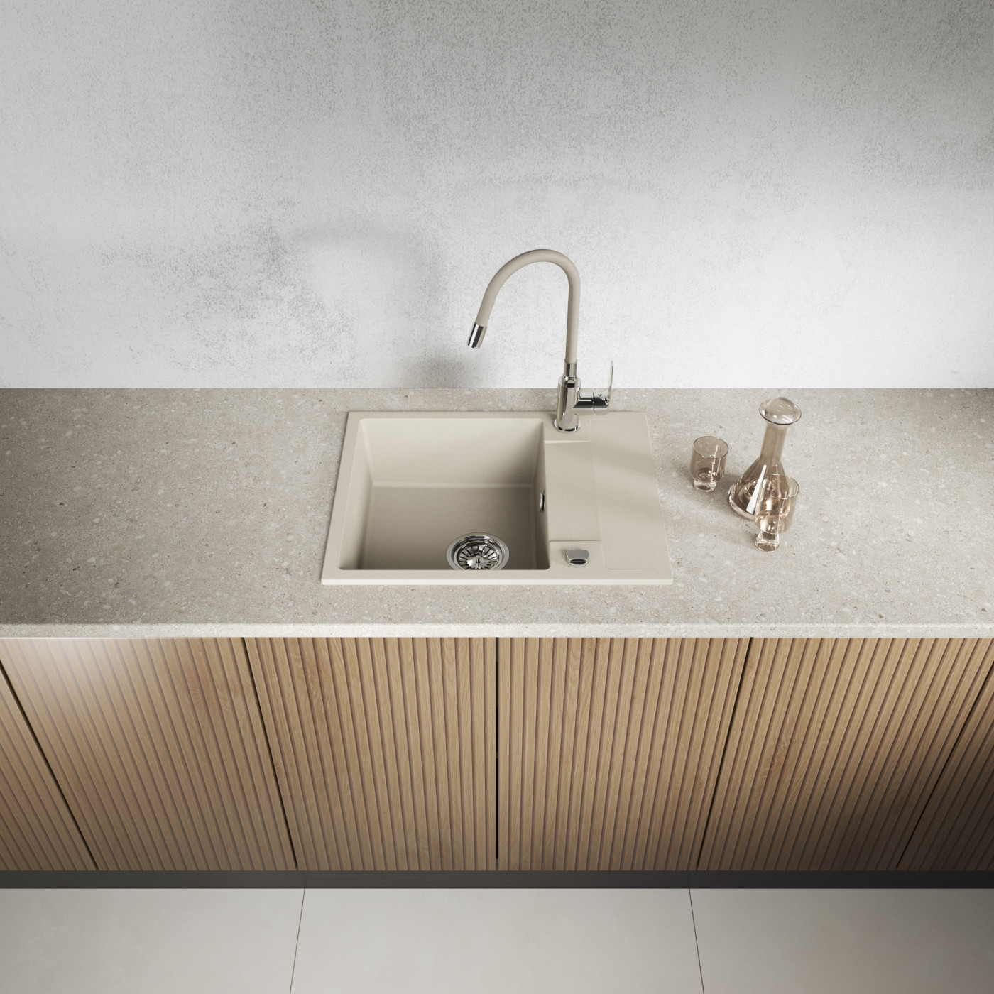 Zlewozmywak Granitowy Jednokomorowy Beżowy