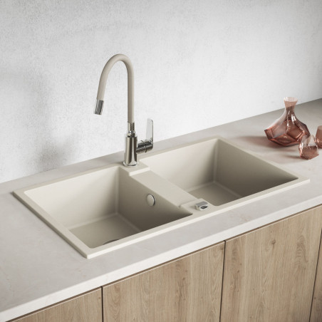 Zlewozmywak Granitowy Dwukomorowy Beżowy RAB