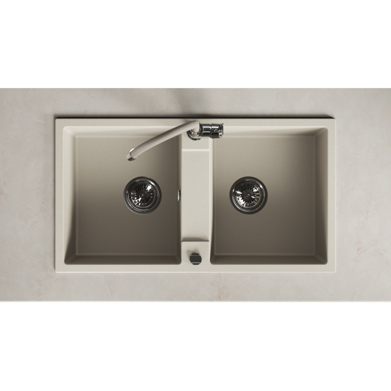 Zlewozmywak Granitowy Dwukomorowy Beżowy RAB