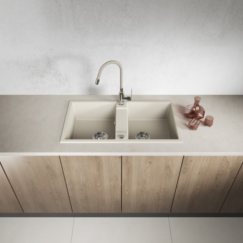 Zlewozmywak Granitowy Dwukomorowy Beżowy RAB