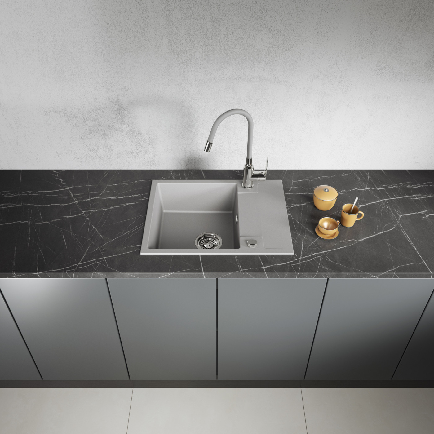 Zlewozmywak Granitowy Jednokomorowy Szary