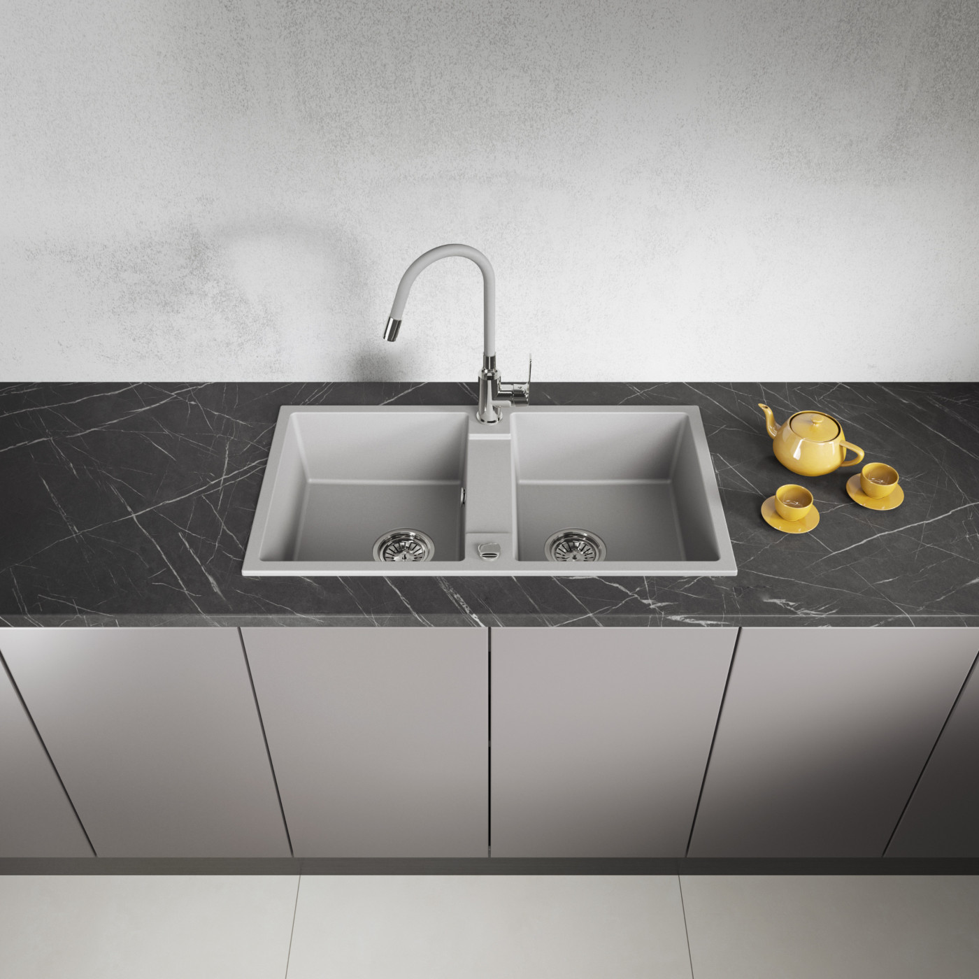 Zlewozmywak Granitowy Dwukomorowy Szary RAB