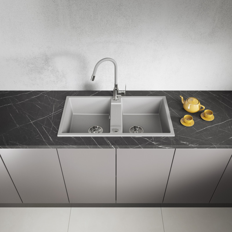 Zlewozmywak Granitowy Dwukomorowy Szary RAB