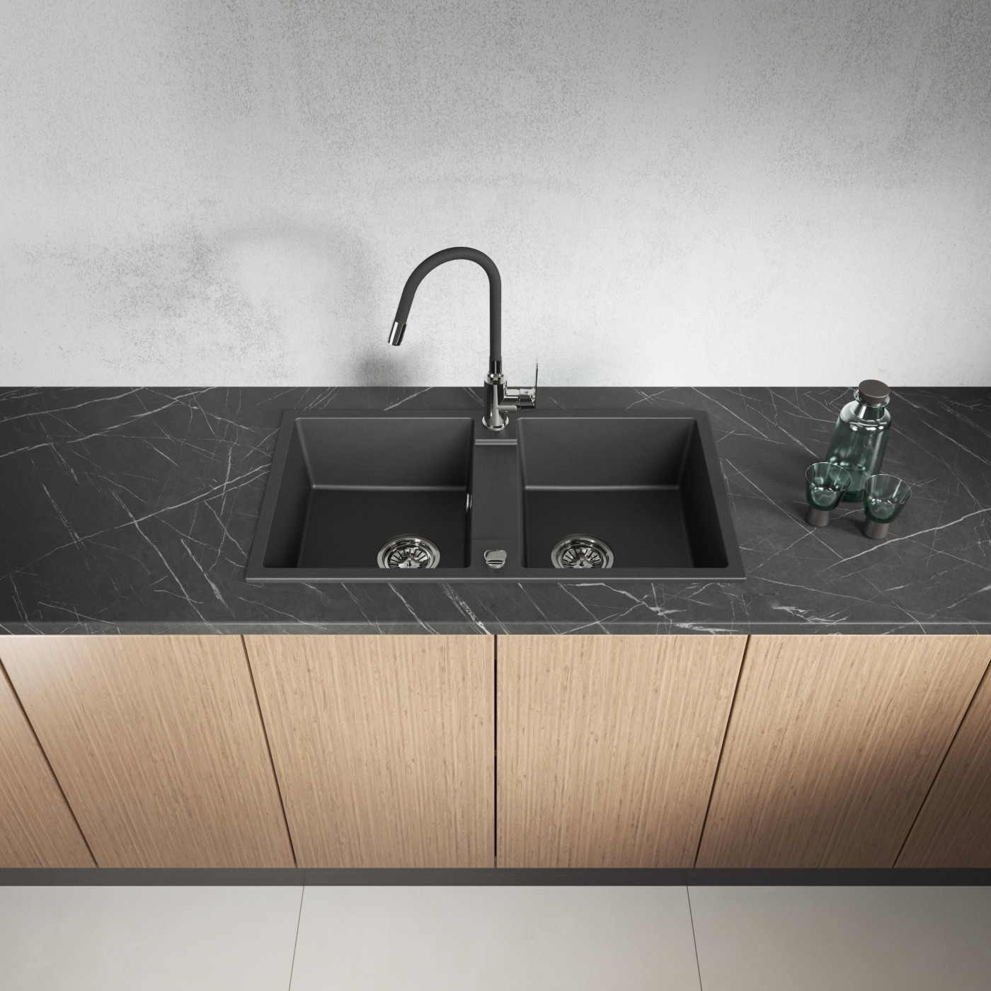 Zlewozmywak Granitowy Dwukomorowy Czarny RAB