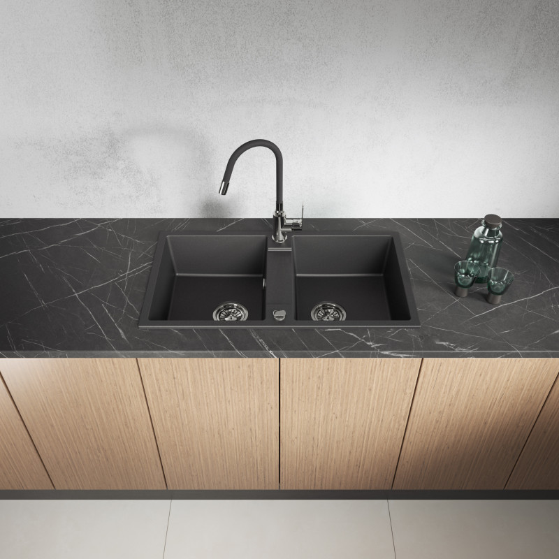 Zlewozmywak Granitowy Dwukomorowy Czarny RAB