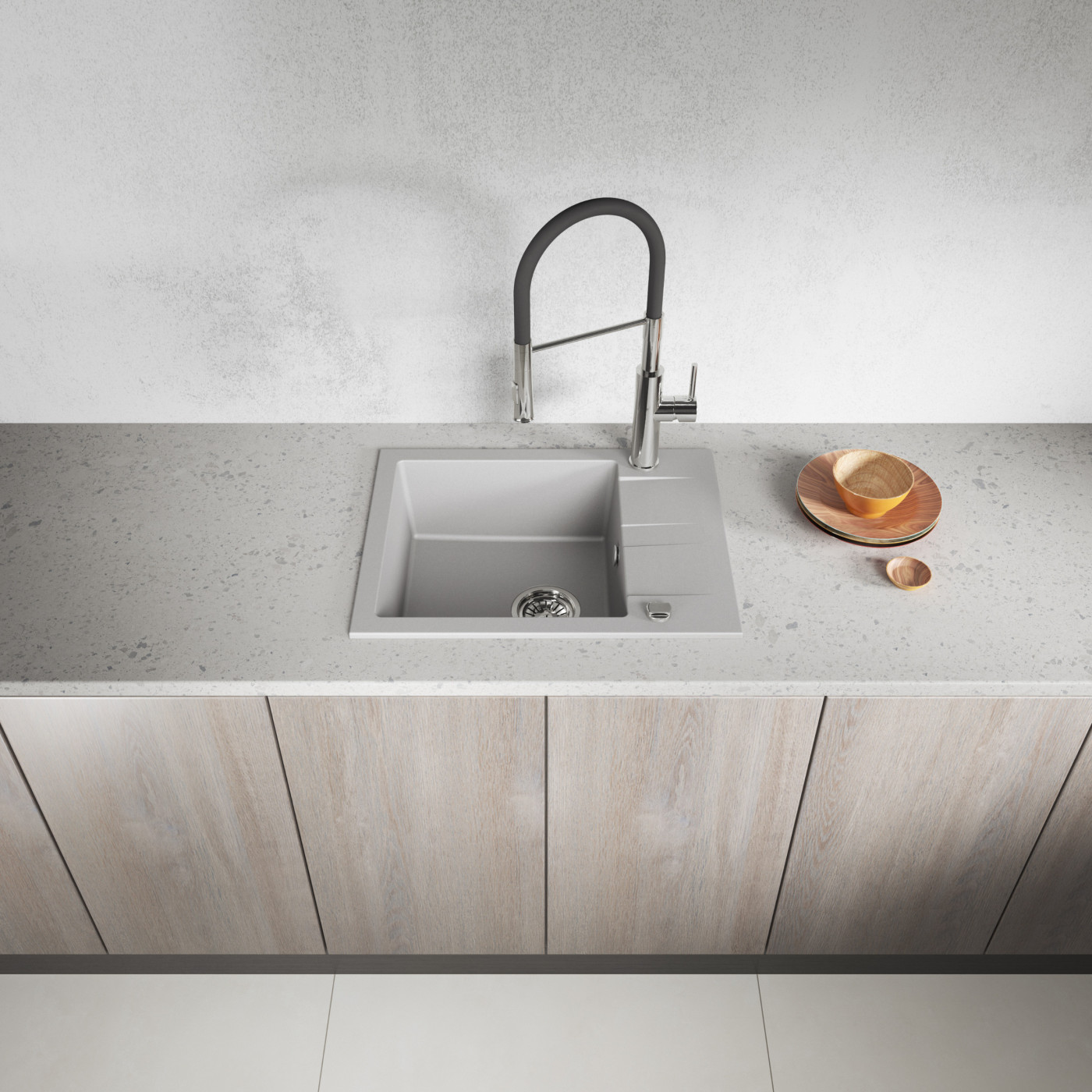 Zlewozmywak Zlew Granitowy z Syfonem Szary Zlewozmywak Zlew Granitowy z Syfonem Szary