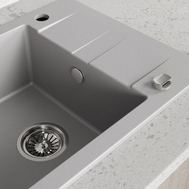 Zlewozmywak Zlew Granitowy z Syfonem Szary Zlewozmywak Zlew Granitowy z Syfonem Szary