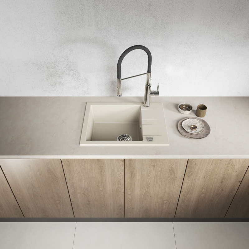 Zlewozmywak Zlew Granitowy z Syfonem Beżowy Zlewozmywak Zlew Granitowy z Syfonem Beżowy