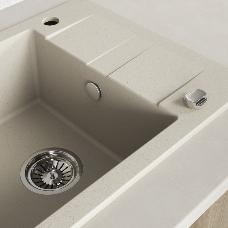 Zlewozmywak Zlew Granitowy z Syfonem Beżowy Zlewozmywak Zlew Granitowy z Syfonem Beżowy