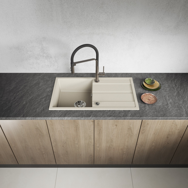 Zlew Zlewozmywak Jednokomorowy Granitowy Beżowy z Ociekaczem VITI Zlew Zlewozmywak Jednokomorowy Granitowy Beżowy z Ociekaczem VITI