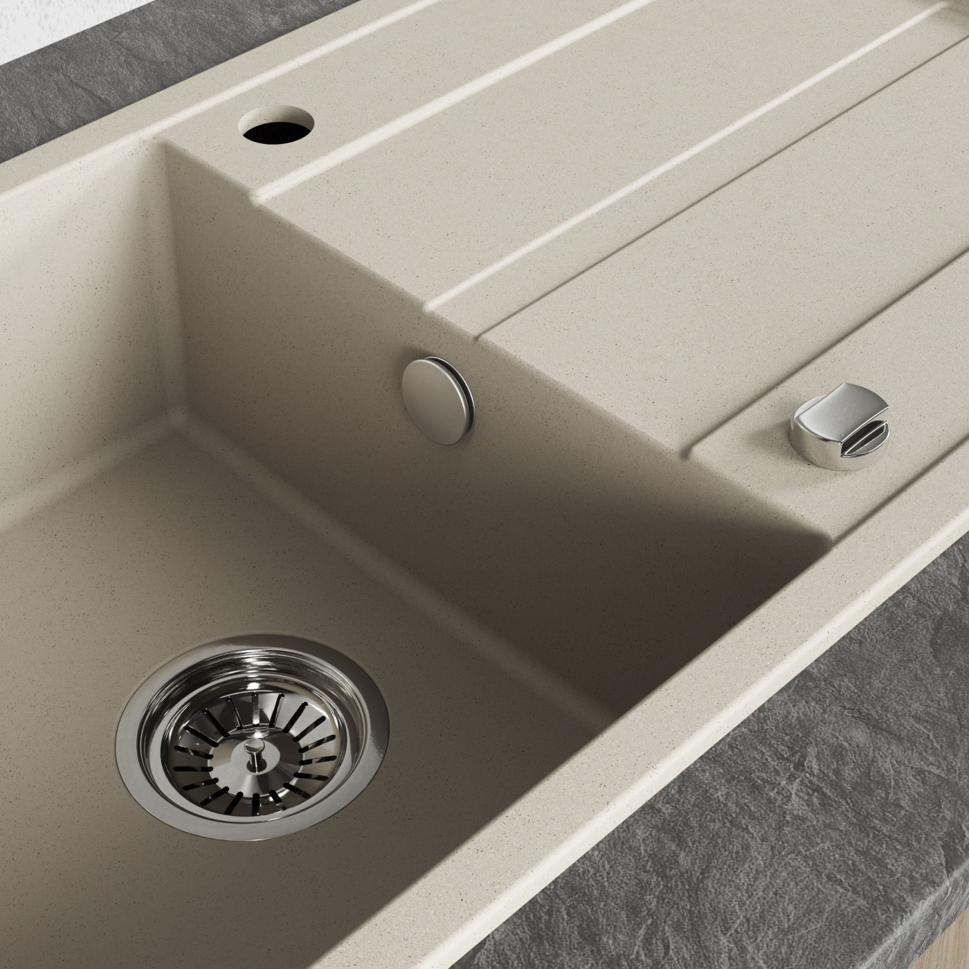 Zlew Zlewozmywak Jednokomorowy Granitowy Beżowy z Ociekaczem VITI Zlew Zlewozmywak Jednokomorowy Granitowy Beżowy z Ociekaczem VITI