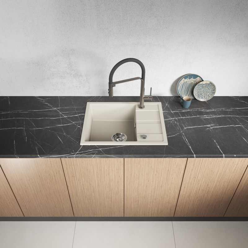 Zlew Zlewozmywak Jednokomorowy Granitowy Beżowy z Półociekaczem VITI