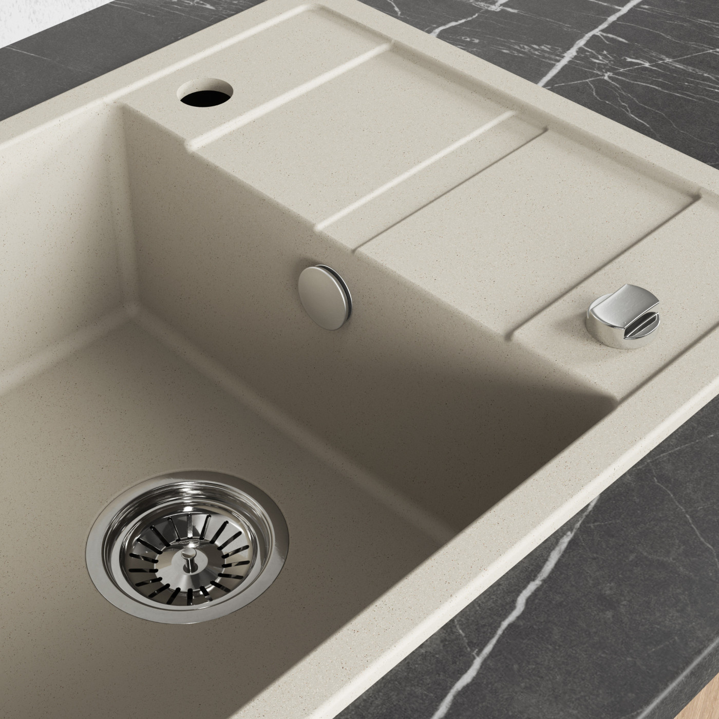 Zlew Zlewozmywak Jednokomorowy Granitowy Beżowy z Półociekaczem VITI