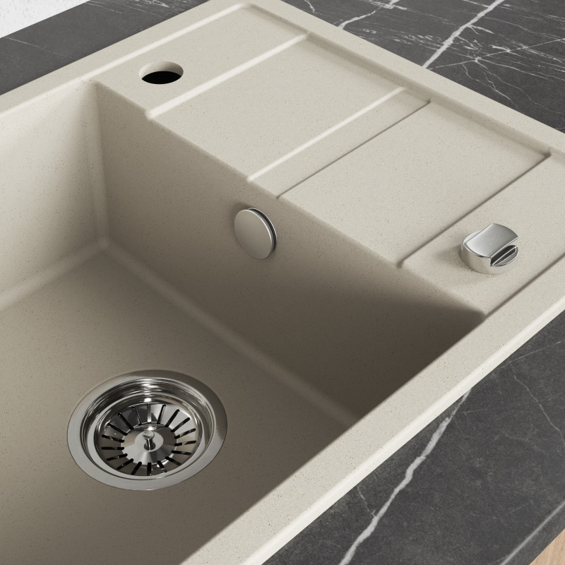 Zlew Zlewozmywak Jednokomorowy Granitowy Beżowy z Półociekaczem VITI