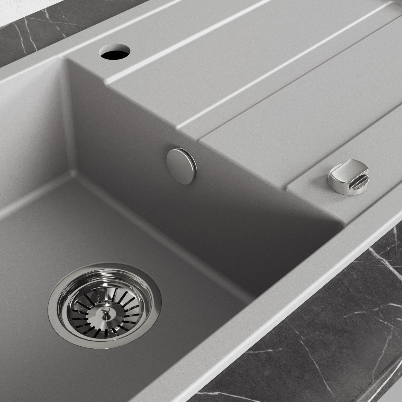 Zlew Zlewozmywak Jednokomorowy Granitowy Szary z Ociekaczem VITI Zlew Zlewozmywak Jednokomorowy Granitowy Szary z Ociekaczem VITI