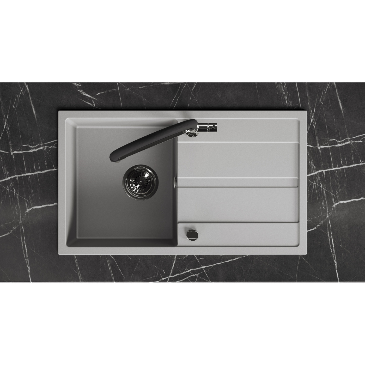 Zlew Zlewozmywak Jednokomorowy Granitowy Szary z Ociekaczem VITI Zlew Zlewozmywak Jednokomorowy Granitowy Szary z Ociekaczem VITI