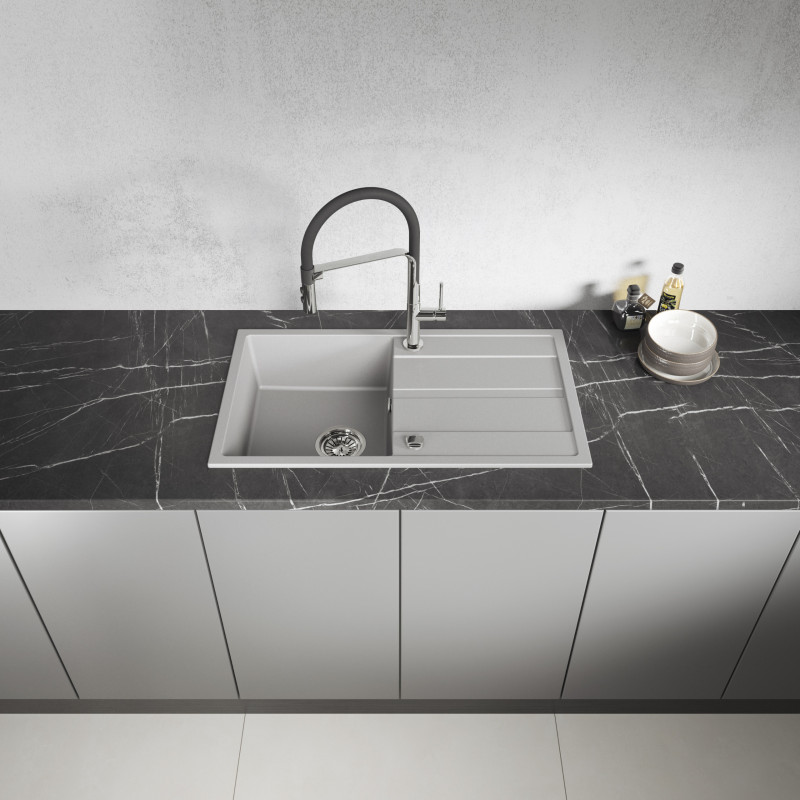 Zlew Zlewozmywak Jednokomorowy Granitowy Szary z Ociekaczem VITI Zlew Zlewozmywak Jednokomorowy Granitowy Szary z Ociekaczem VITI