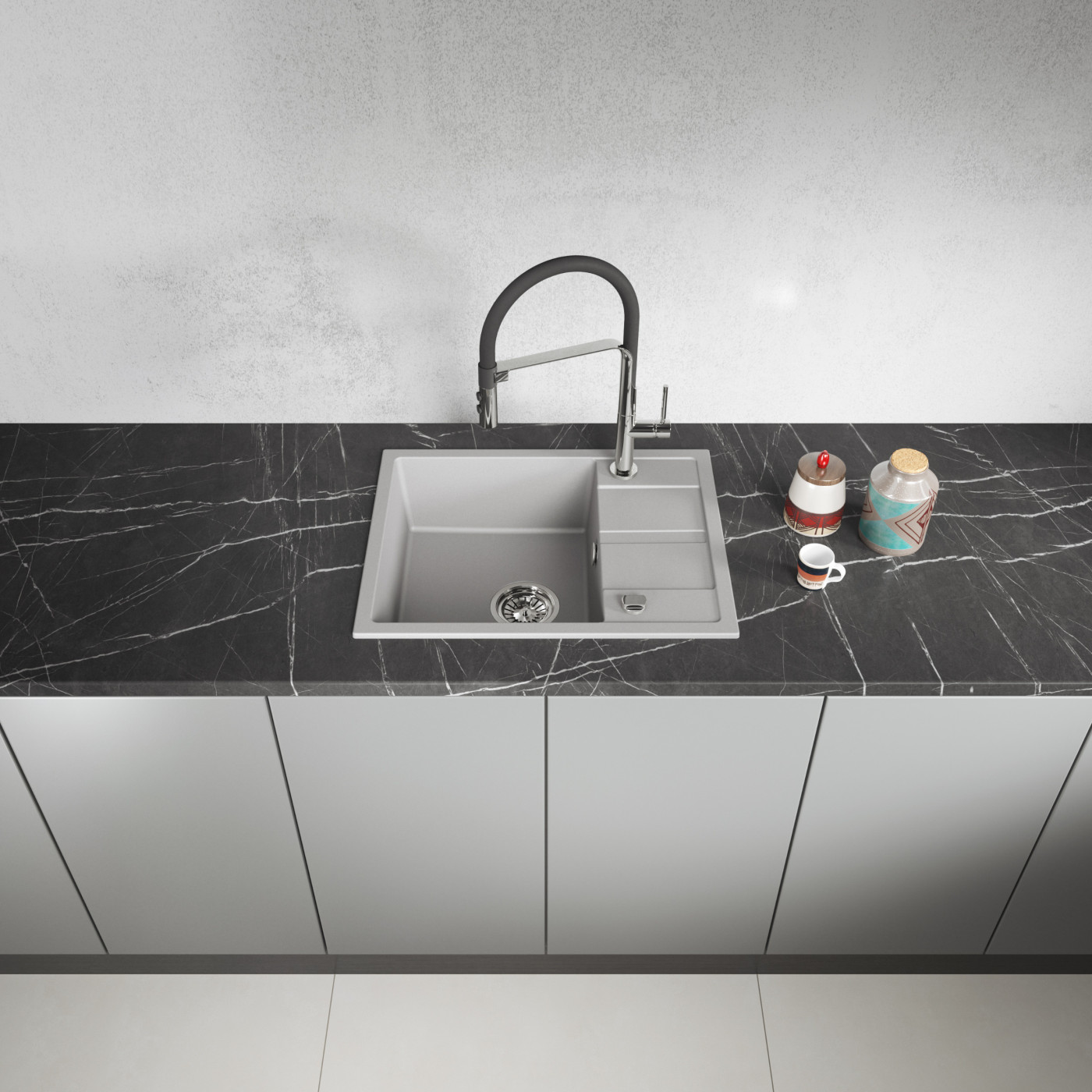 Zlew Zlewozmywak Jednokomorowy Granitowy Szary z Półociekaczem VITI