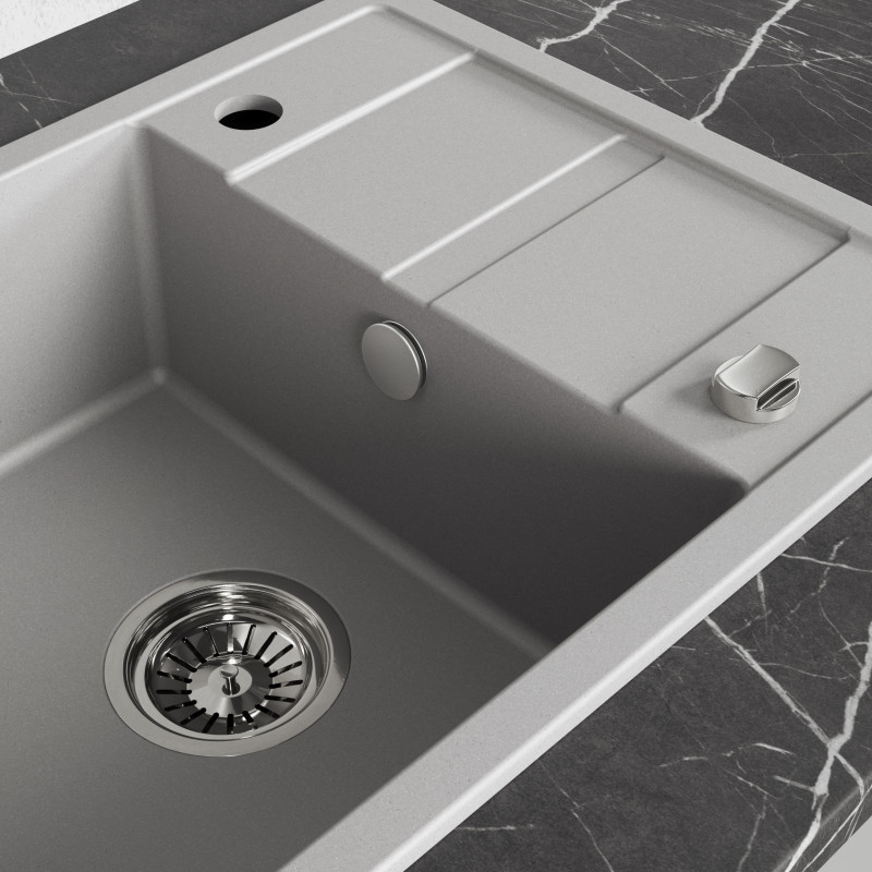 Zlew Zlewozmywak Jednokomorowy Granitowy Szary z Półociekaczem VITI