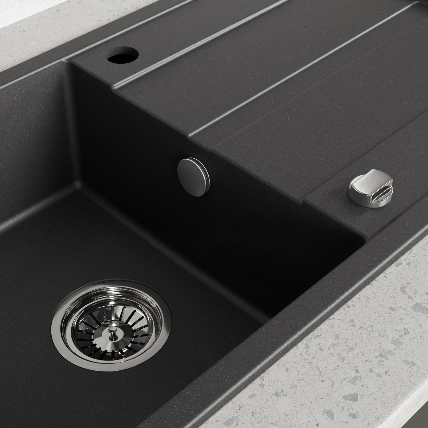 Zlew Zlewozmywak Jednokomorowy Granitowy Czarny z Ociekaczem VITI Zlew Zlewozmywak Jednokomorowy Granitowy Czarny z Ociekaczem VITI