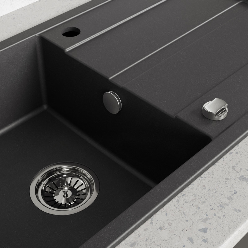 Zlew Zlewozmywak Jednokomorowy Granitowy Czarny z Ociekaczem VITI Zlew Zlewozmywak Jednokomorowy Granitowy Czarny z Ociekaczem VITI