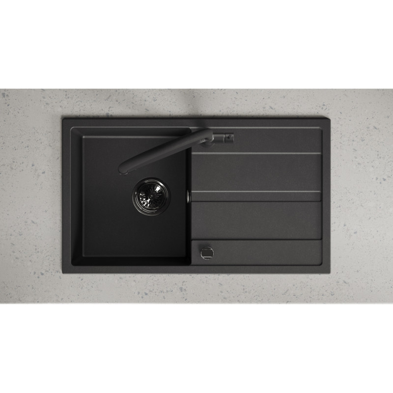 Zlew Zlewozmywak Jednokomorowy Granitowy Czarny z Ociekaczem VITI Zlew Zlewozmywak Jednokomorowy Granitowy Czarny z Ociekaczem VITI