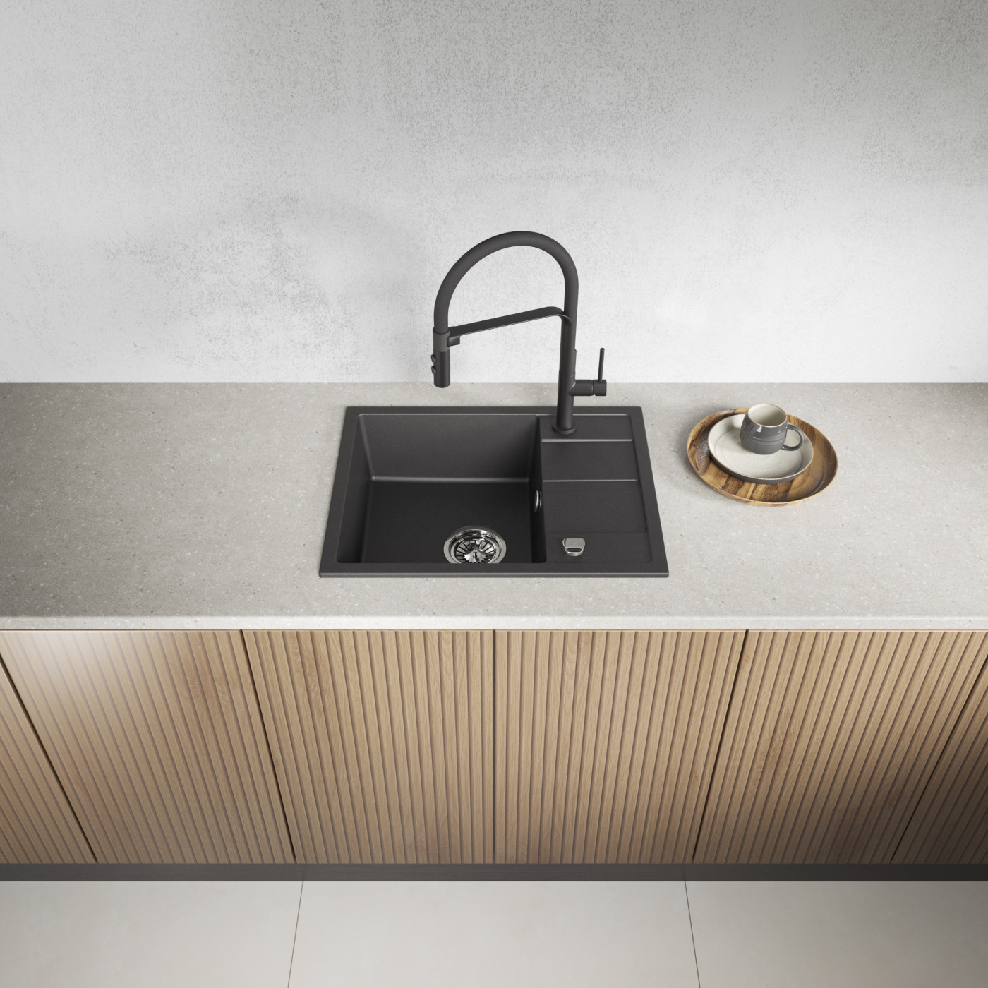 Zlew Zlewozmywak Jednokomorowy Granitowy Czarny z Półociekaczem VITI