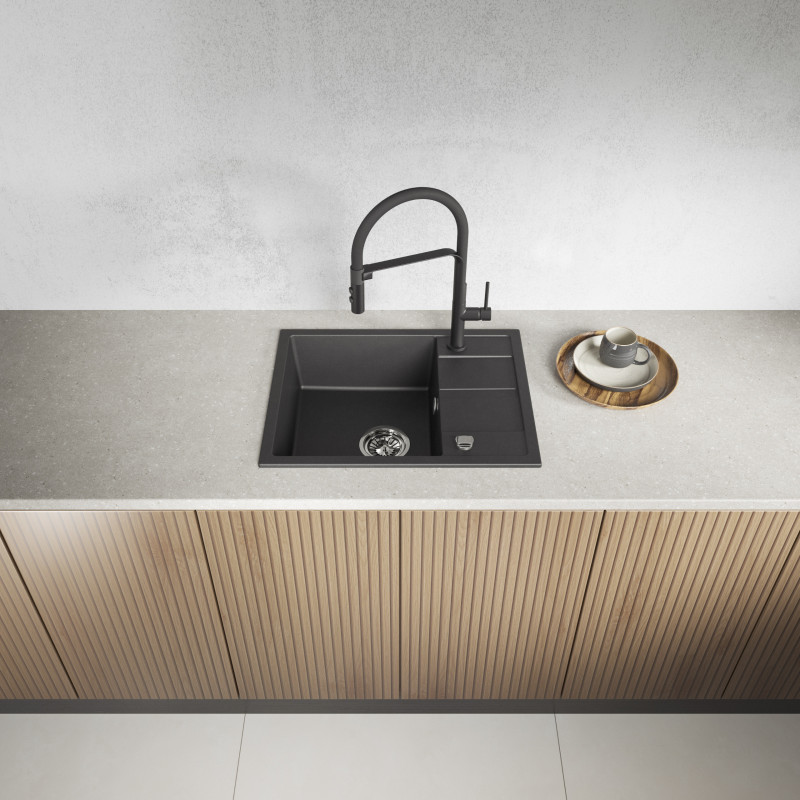 Zlew Zlewozmywak Jednokomorowy Granitowy Czarny z Półociekaczem VITI