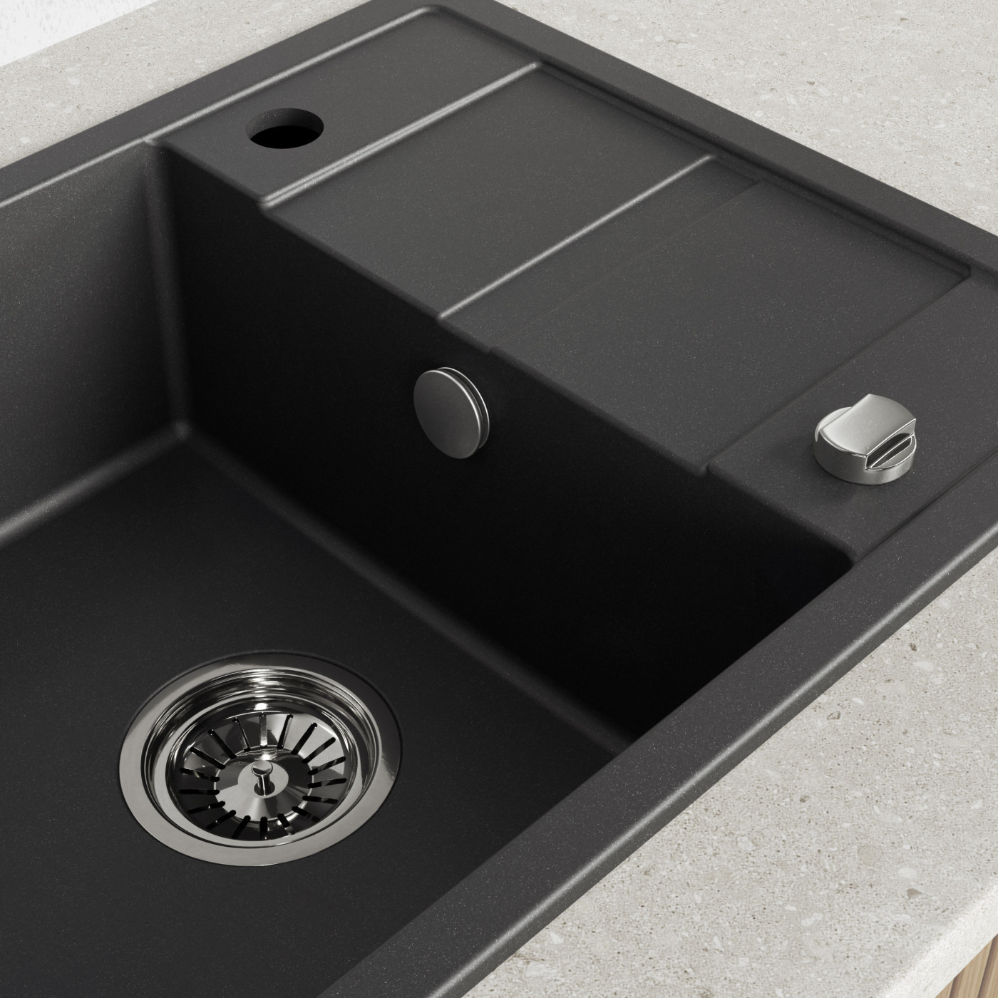 Zlew Zlewozmywak Jednokomorowy Granitowy Czarny z Półociekaczem VITI
