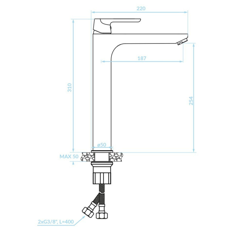 Bateria Umywalkowa Stojąca nablatowa Kuchinox Dima Chrom BQD_02ND