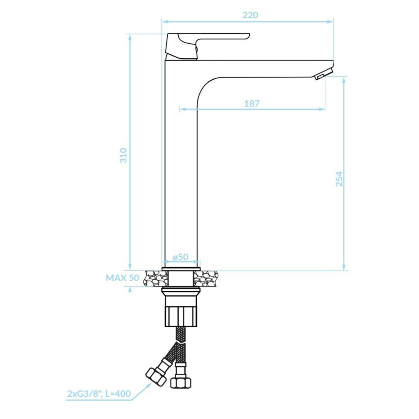 Bateria Umywalkowa Stojąca nablatowa Kuchinox Dima Czarna BQD_72ND