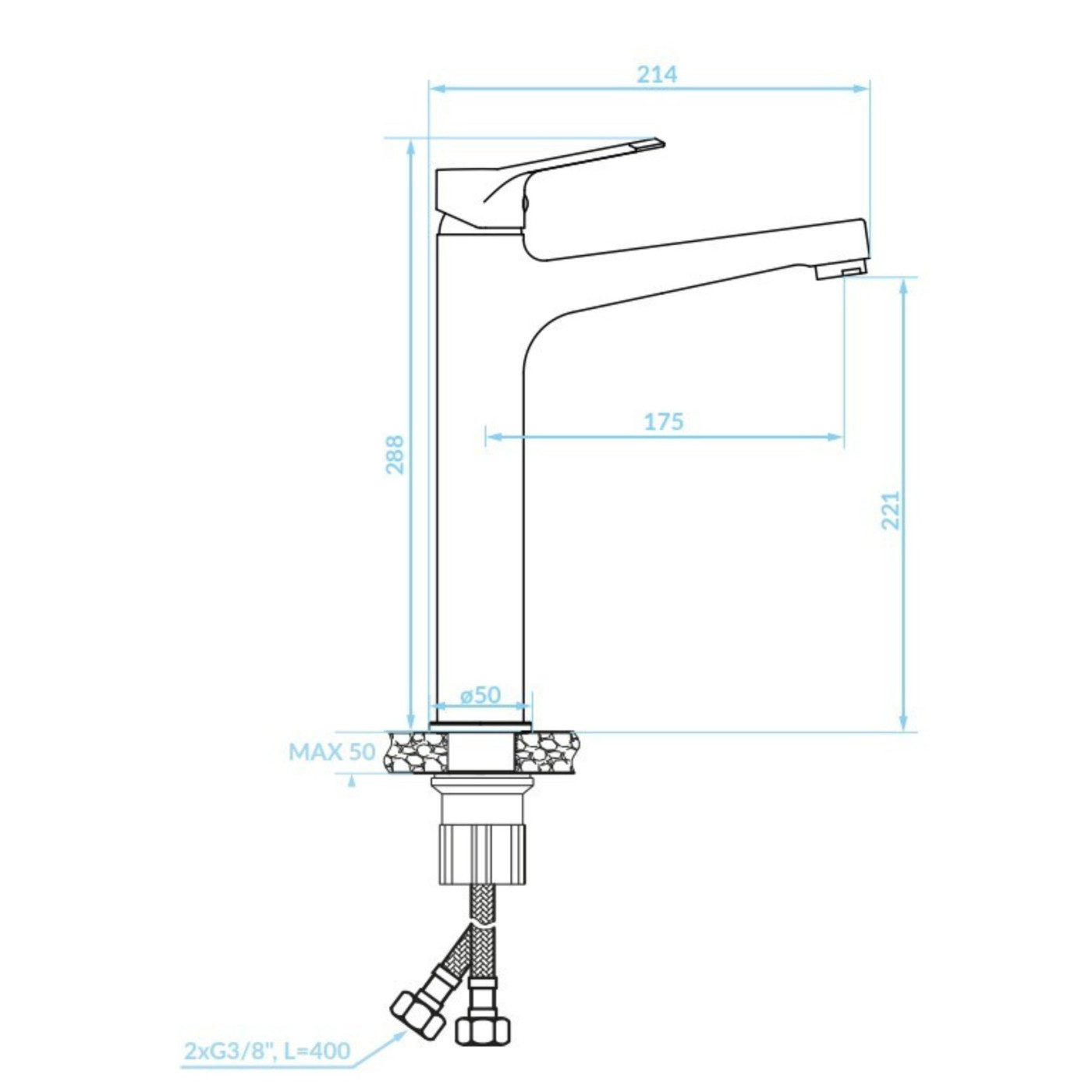 Bateria Umywalkowa Stojąca nablatowa Kuchinox Atez Chrom BTK_02NA