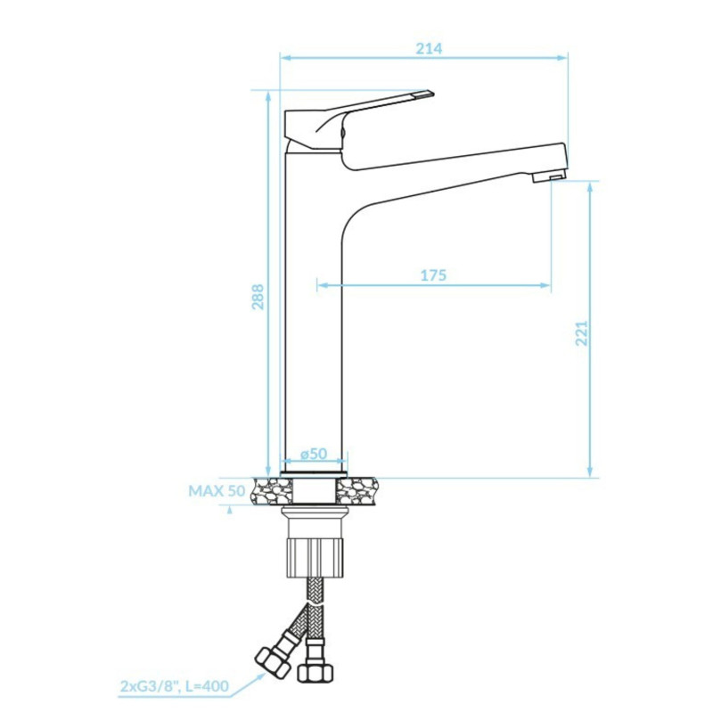 Bateria Umywalkowa Stojąca nablatowa Kuchinox Atez Chrom BTK_02NA