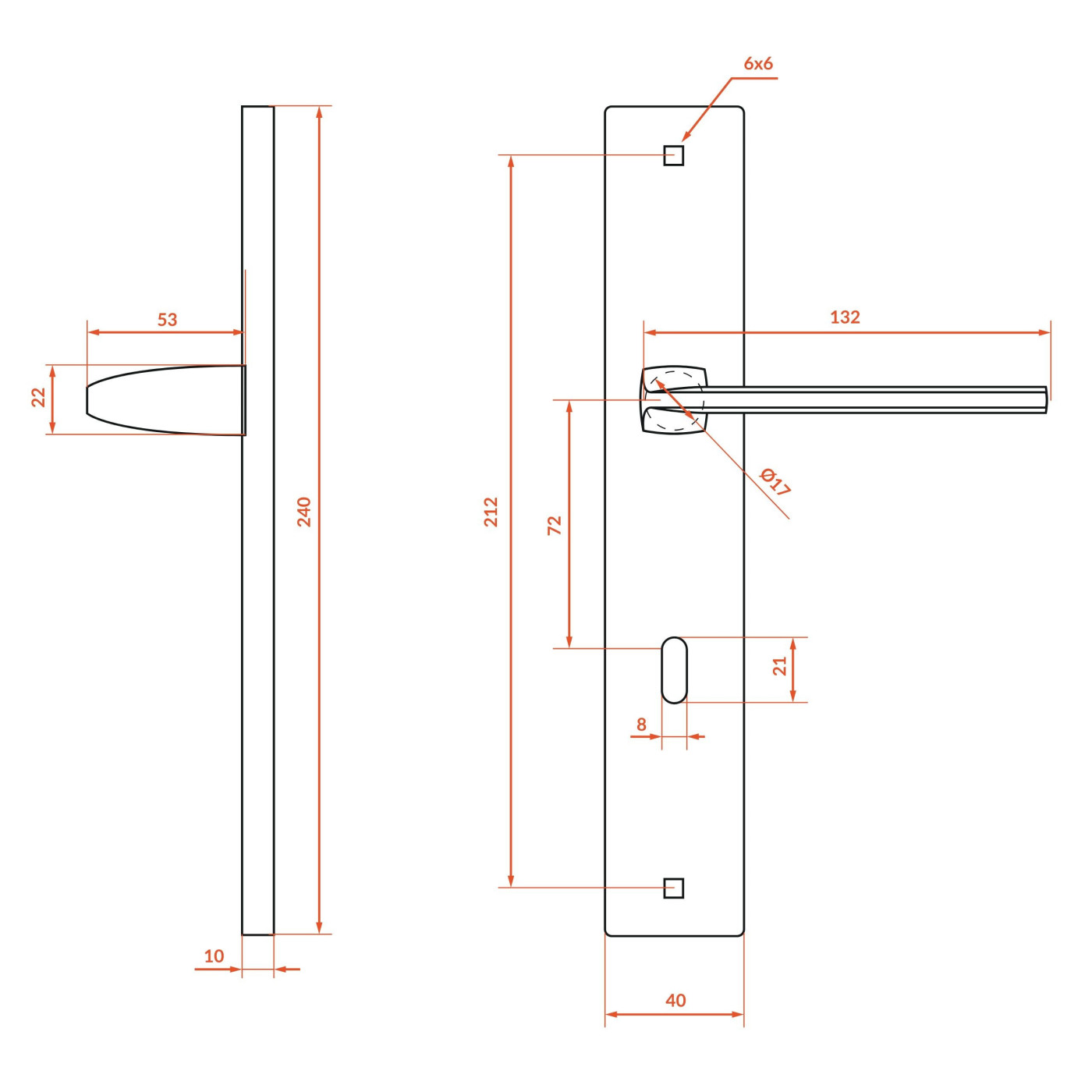 Klamka Wewnętrzna na szyldzie długim na klucz Zambia Satyna Kuchinox KAB_3M1A