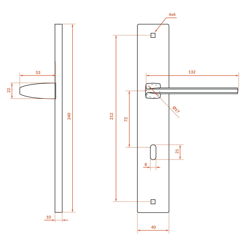 Klamka Wewnętrzna na szyldzie długim na klucz Zambia Satyna Kuchinox KAB_3M1A