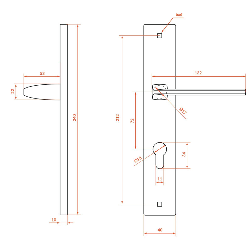 Klamka Wewnętrzna na szyldzie długim na wkładkę Zambia Satyna Kuchinox KAB_3M2A