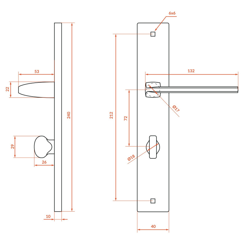 Klamka Wewnętrzna na szyldzie długim WC Zambia Satyna Kuchinox KAB_3M3A