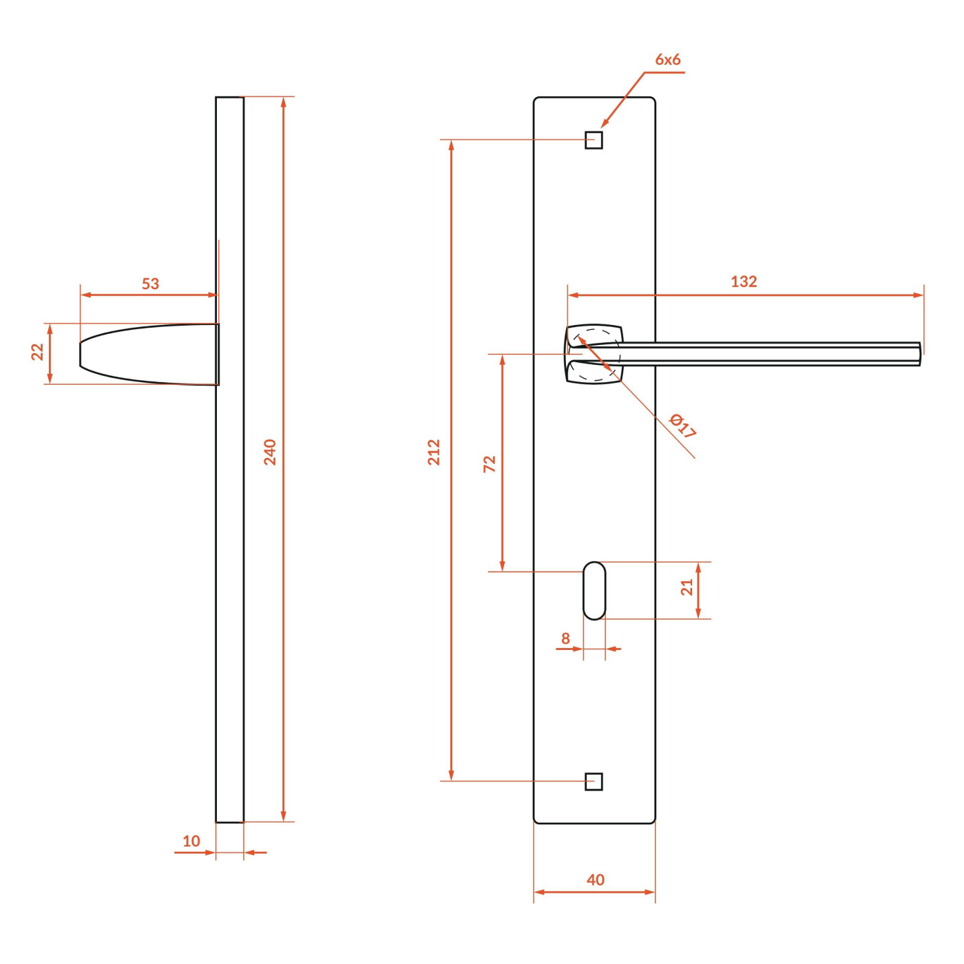 Klamka Wewnętrzna na szyldzie długim na klucz Zambia Grafit Kuchinox KAB_511A