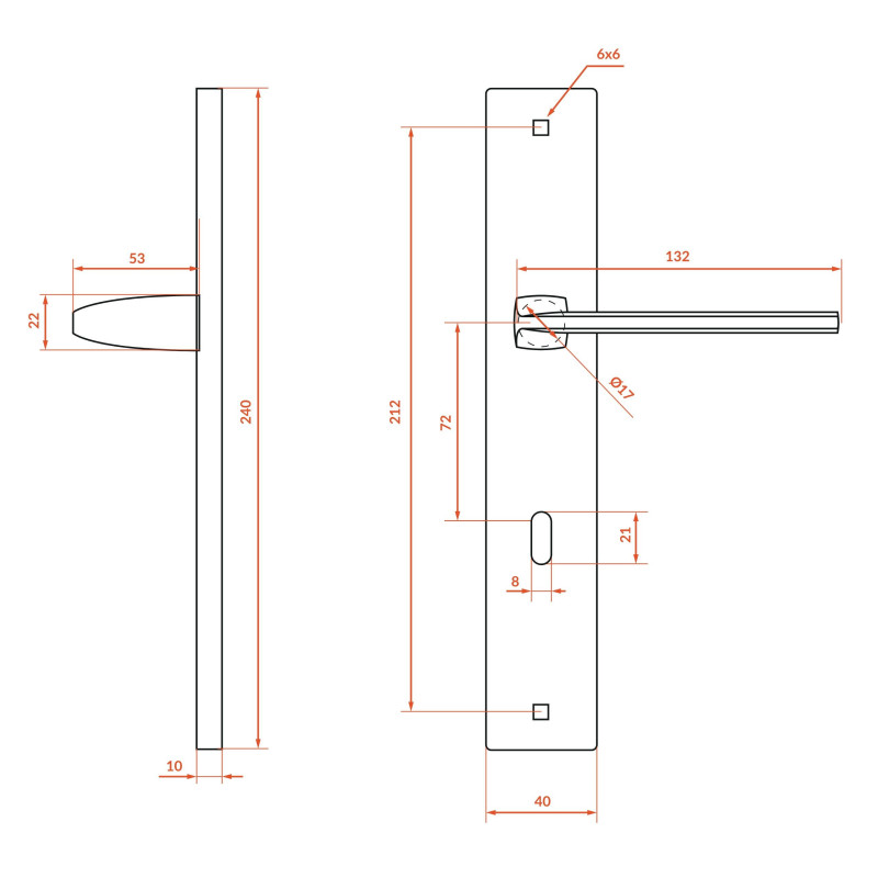 Klamka Wewnętrzna na szyldzie długim na klucz Zambia Grafit Kuchinox KAB_511A