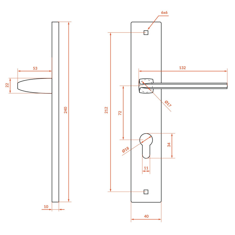 Klamka Wewnętrzna na szyldzie długim na wkładkę Zambia Grafit Kuchinox KAB_512A