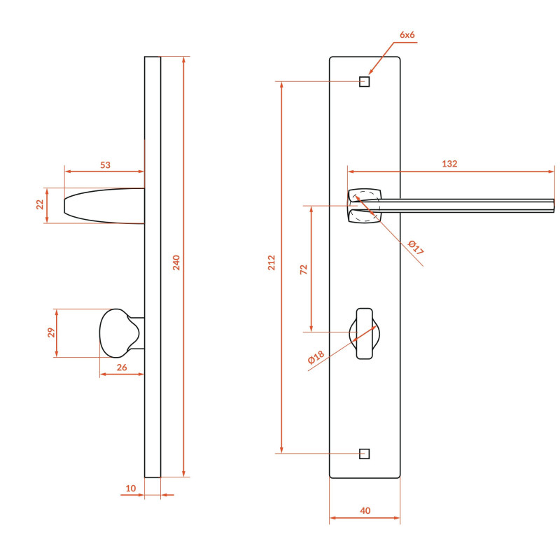 Klamka Wewnętrzna na szyldzie długim WC Zambia Grafit Kuchinox KAB_513A Klamka Wewnętrzna na szyldzie długim WC Zambia Grafit Kuchinox KAB_513A